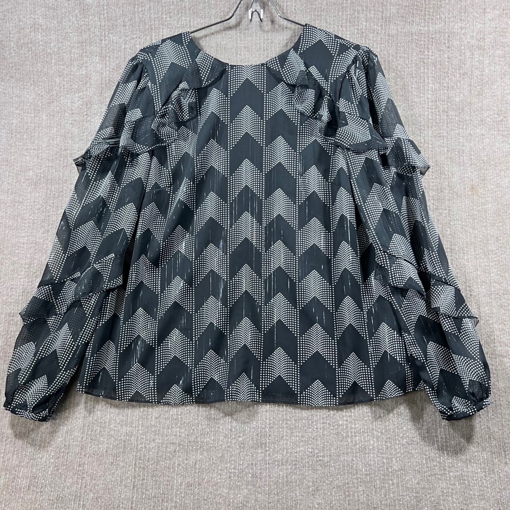 Ted Baker London Sheer Chevron Dot Ruffle Sleeve Blouse Top Womens Ted 2 US 6